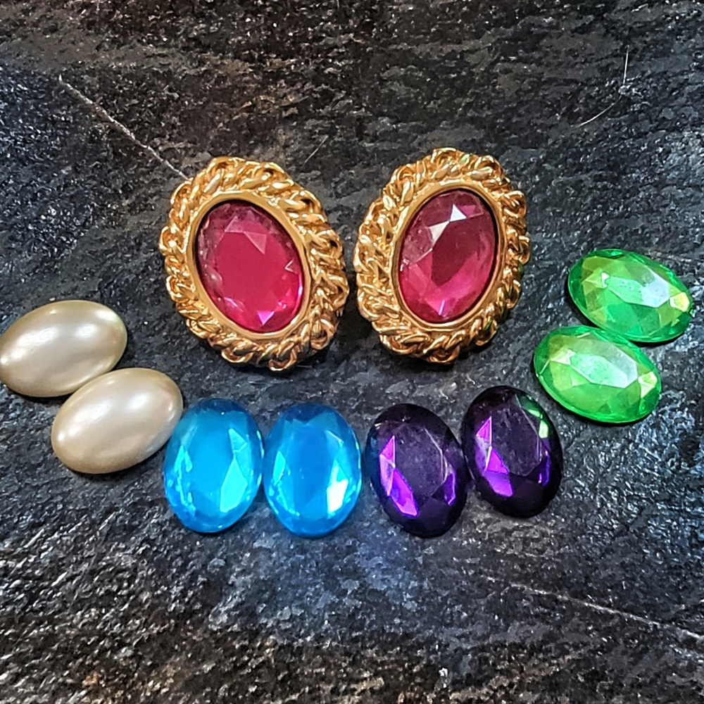 Vintage Gold Post Earrings with Interchangeable Magnetic Stones